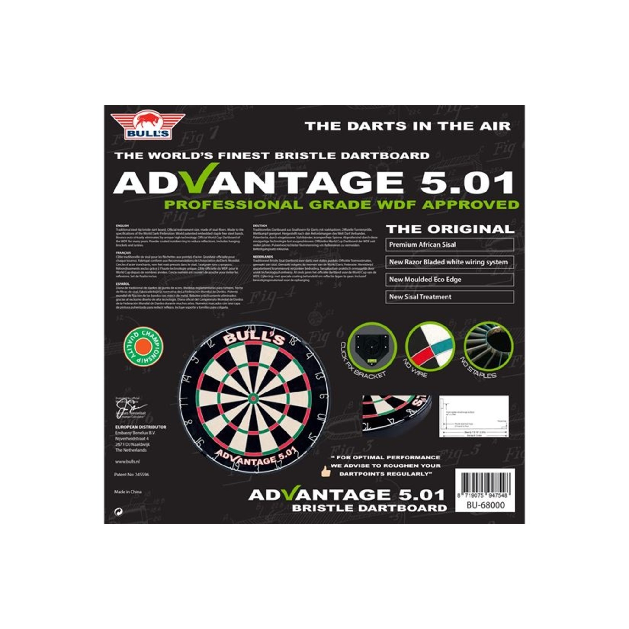 Bull's Advantage 501 Dartboard incl.Clickfix Bracket